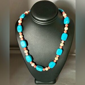 Orange & Blue Geometric Agate Bead necklace / bright colorful